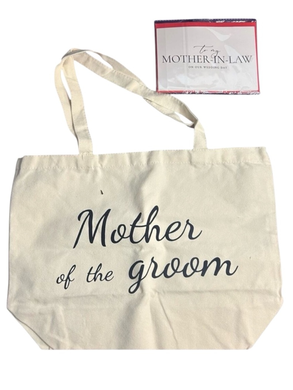 NEW Mother of the Groom Canvas Tote Bag + Card Wedding Gift Set Bride Gift